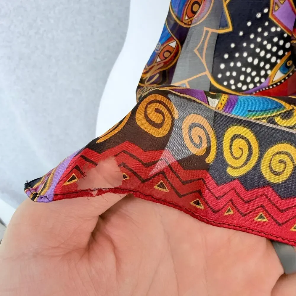 Sun N Sand 100% Silk Long Scarf Colorful Abstract Cat Print Multicolor 55 x 11